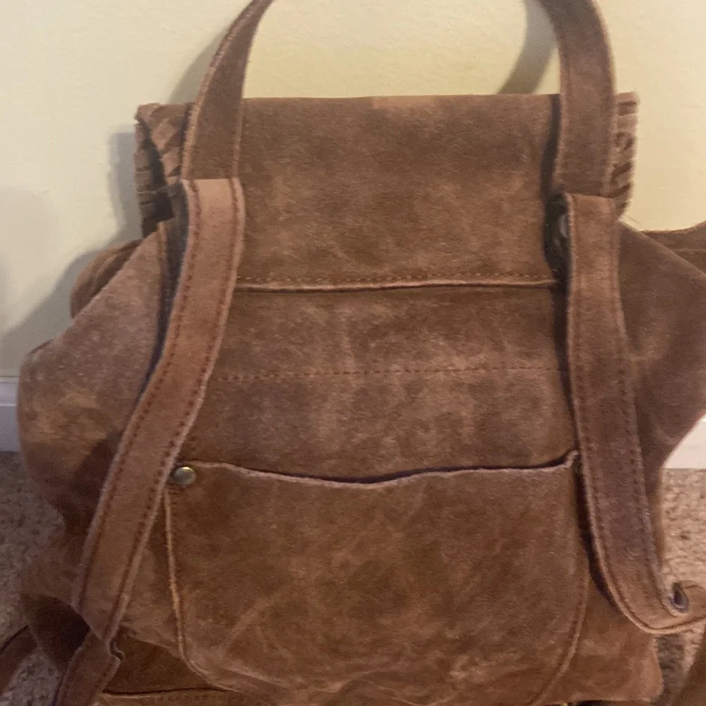 Patricia Nash Casape Backpack in Burnished Suede Cognac, braided trim, durable - Picture 6 of 15